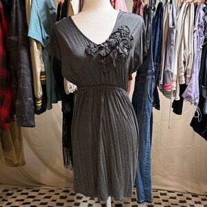 Pink Rose Gray Dress with Floral Detail